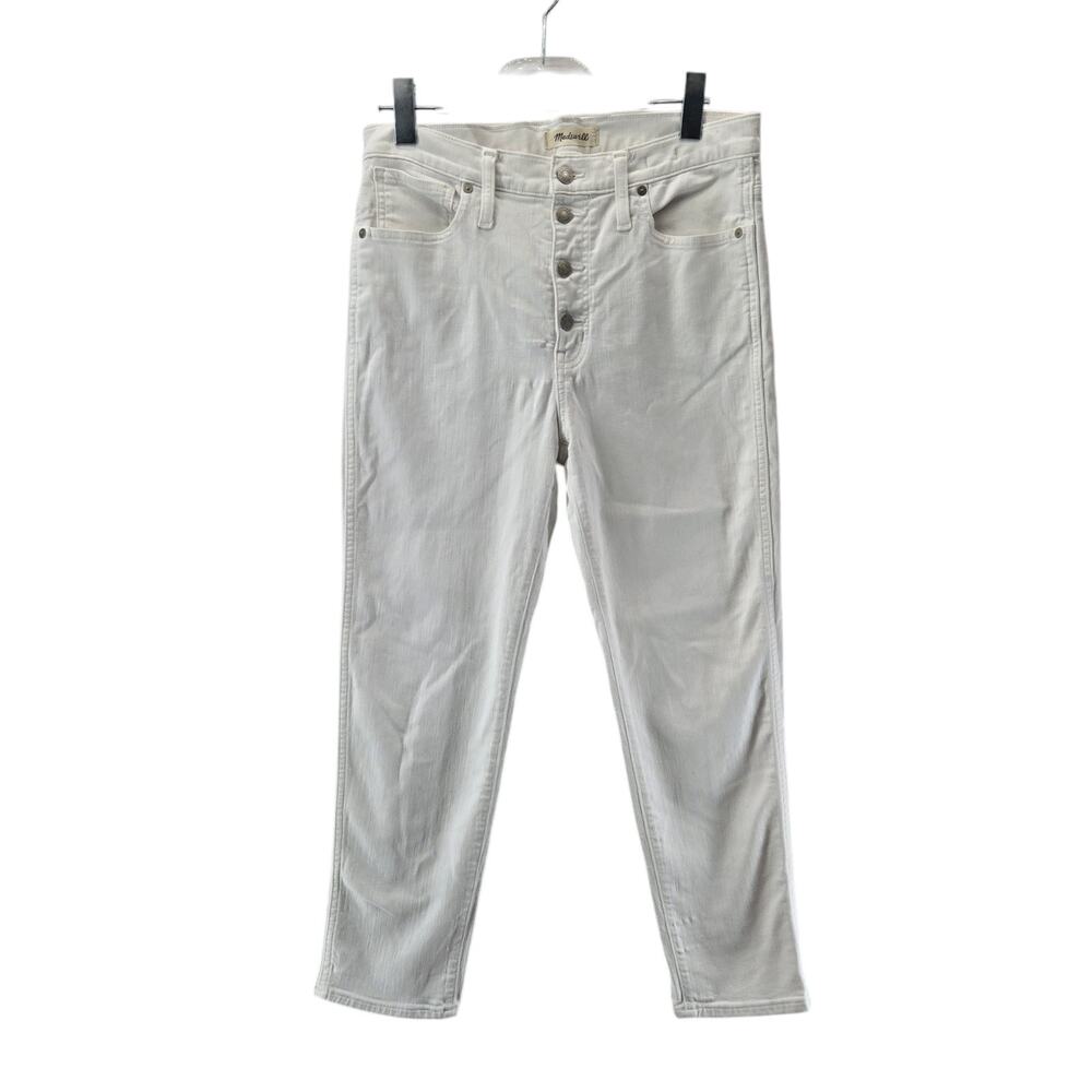 Madewell Stovepipe Jeans Womens 30 White Cropped Exposed Button Fly Straight Leg